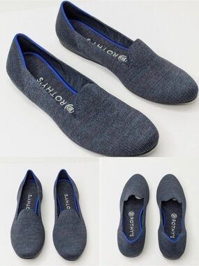 Rothy's Slip-On Loafers in Heathered Dark Blue with Bright Blue Trim